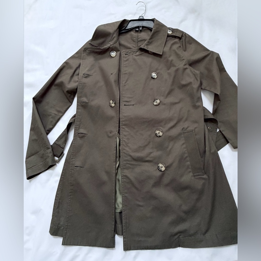 Trench Coat Belted Women’s Double-Breasted- Olive Small - Picture 7 of 15
